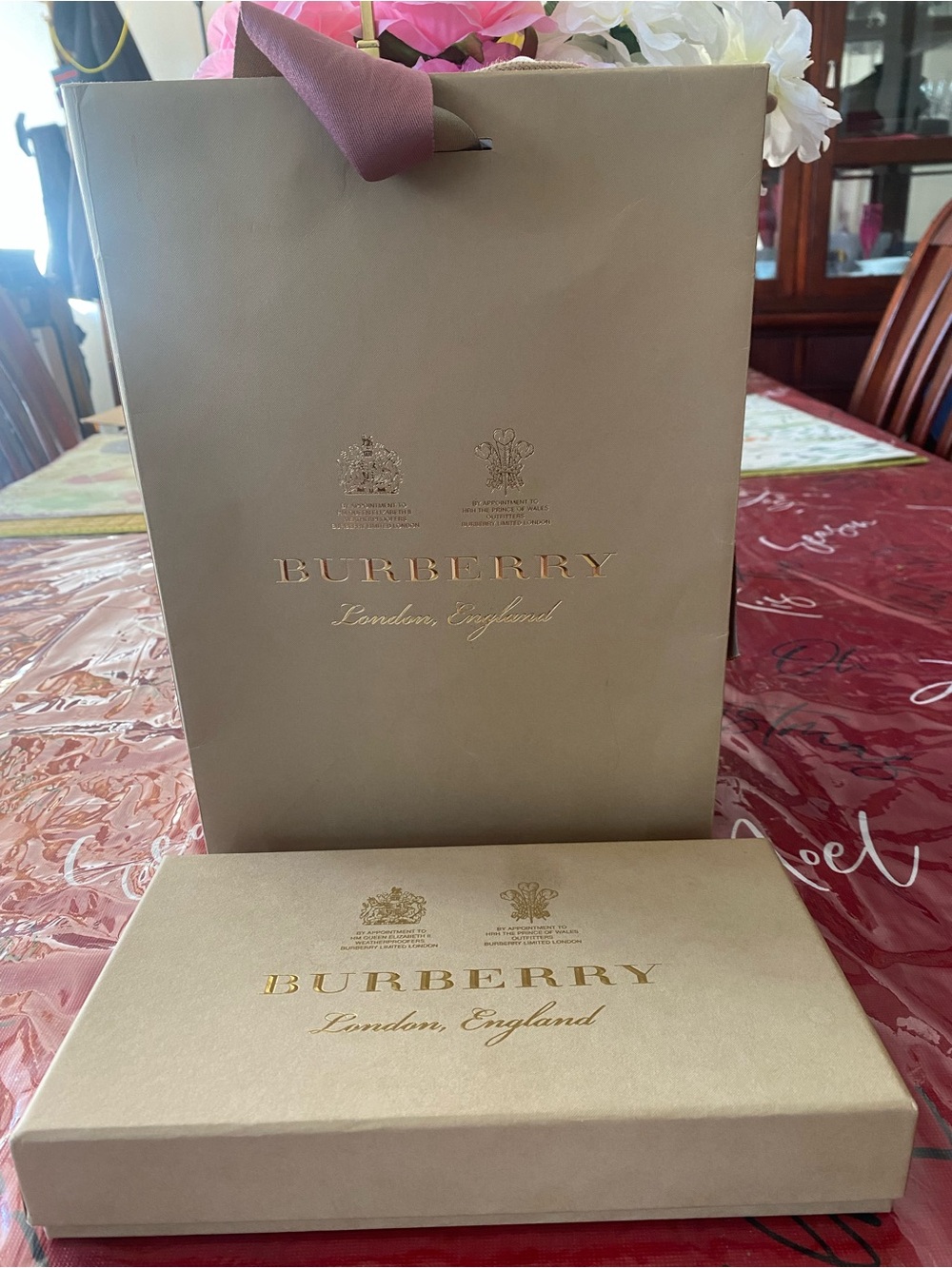 Burberry Beige and Gold Branded Gift Tote and Box